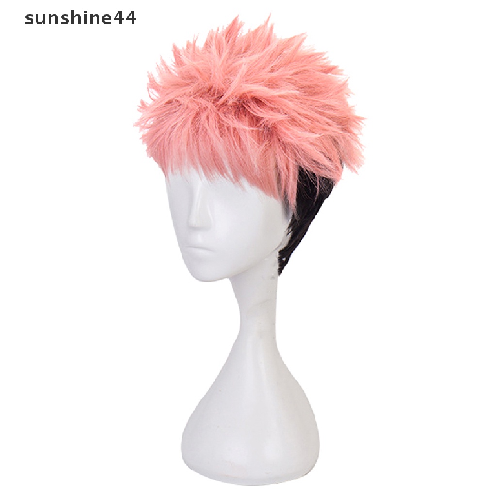 Sunshine Aniem Jujutsu KaisenYuji Itadori Wig / Rambut Palsu Sintetis Model Kepang Warna Pink Smoky Untuk Cosplay