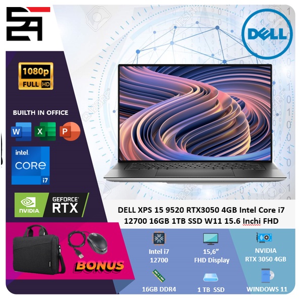 DELL XPS 15 9520 RTX3050 4GB Intel Core i7 12700 16GB 1TB SSD W11 15.6 Inchi FHD