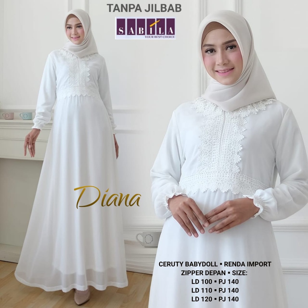 DIANA DRESS GAMIS WANITA MUSLIMAH WARNA PUTIH BERSIH LEBARAN 2022 MOTIF BUNGA TERBARU CANTIK LD 100 
