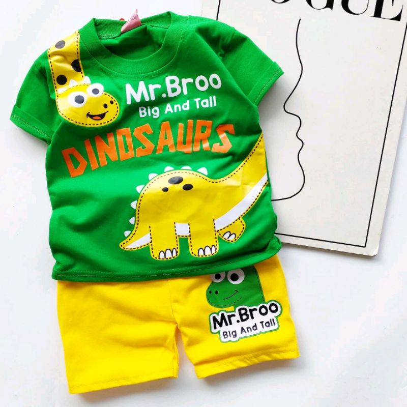 SETELAN BAJU ANAK DINO PAKAIAN ANAK COWOK CEWEK ADA TOPI UNTUK UMUR 1-10 TAHUN-Baju+celana saja