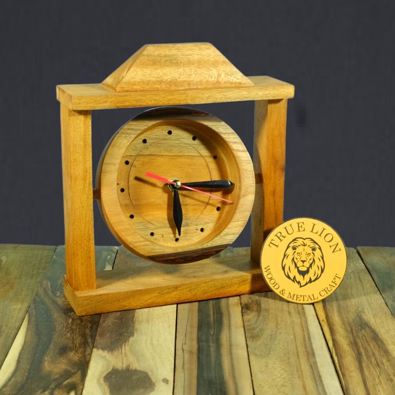 Jual JAM DUDUK KAYU/JAM MEJA/JAM STAND KAYU/JAM UNIK/JAM MOTIF JOGLO