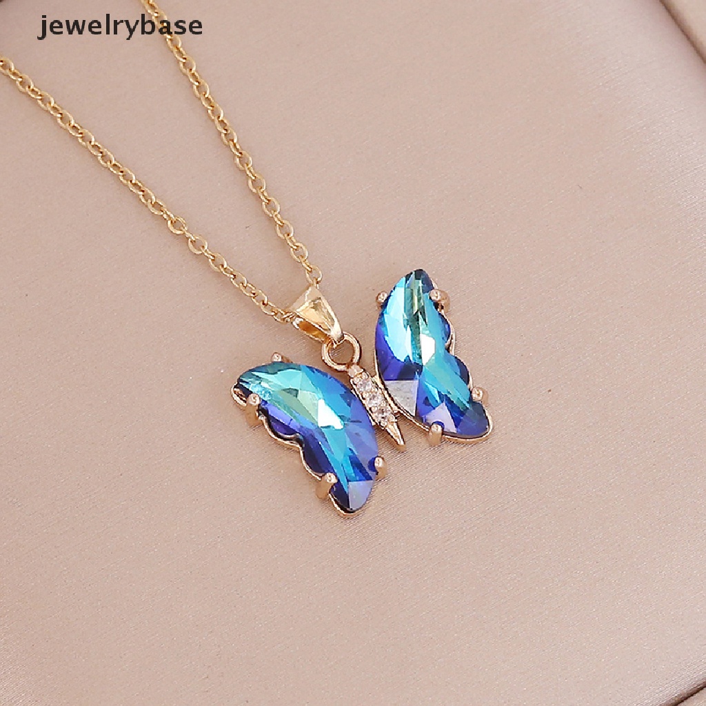 Kalung Desain Butterfly Warna Gradasi Bahan Stainless Steel Untuk Wanita