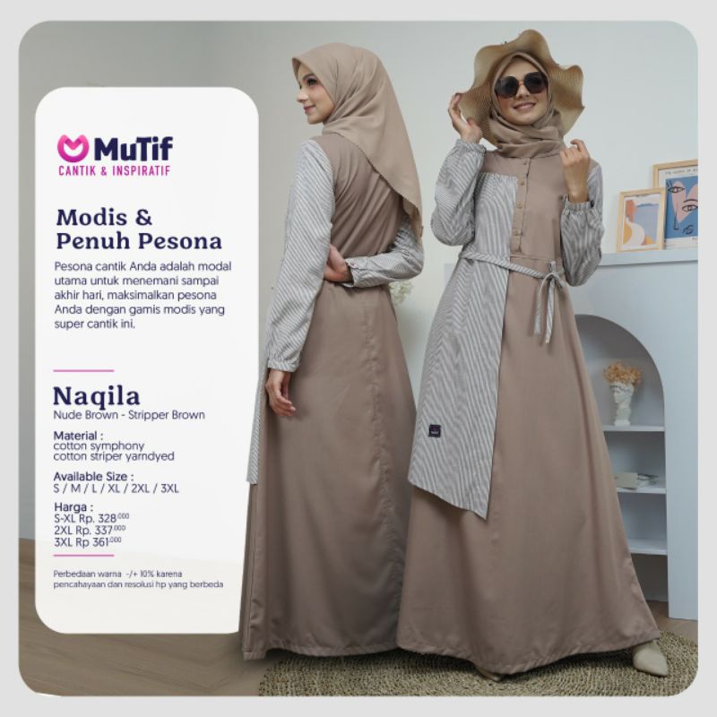 Mutif Naqila Nude Brown Baju Muslim Gamis Dress Casual Premium Terbaru Ori Lebaran 2023 Baju Muslim Gamis acara kondangan pesta