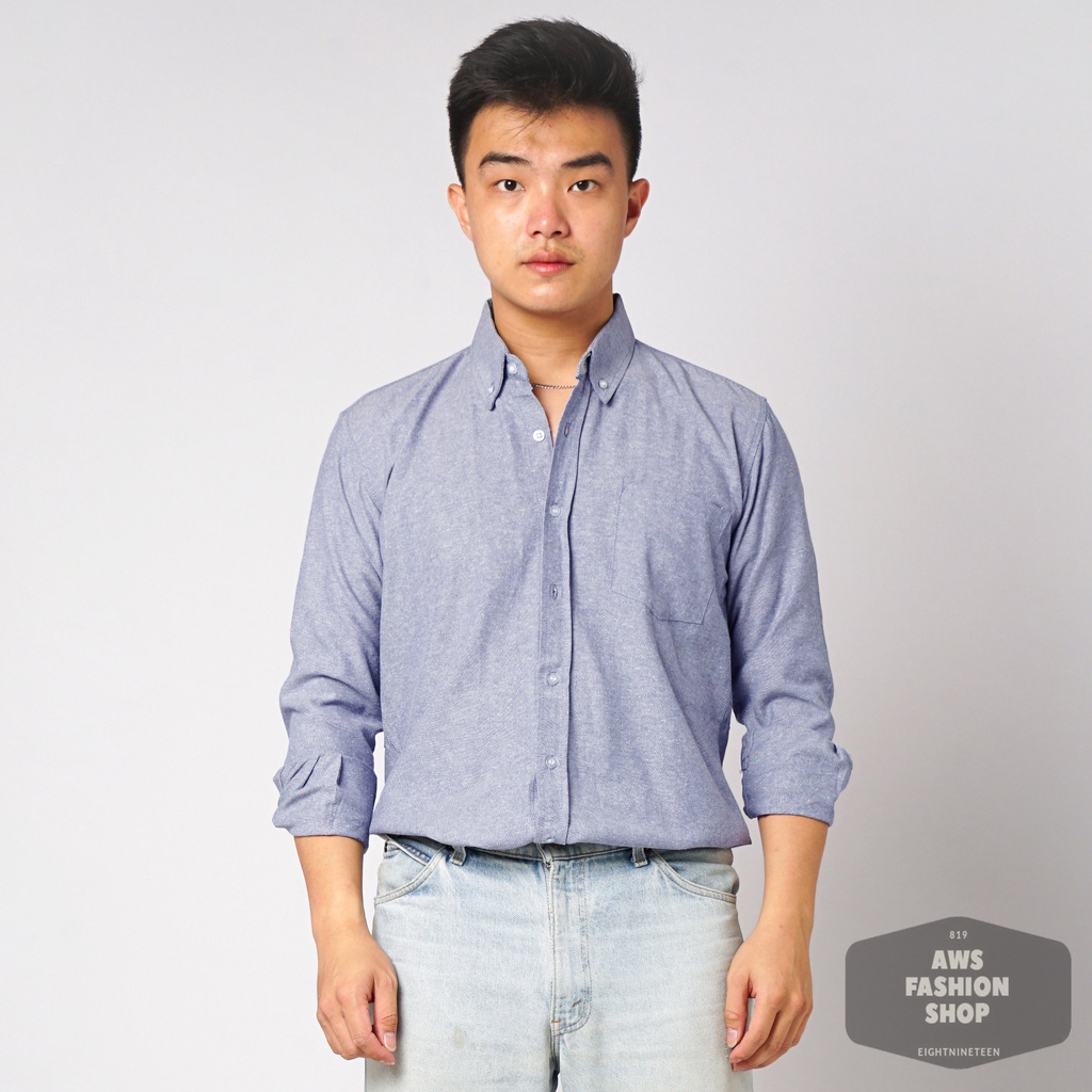 819 Kemeja Pria Lengan Panjang Polos Navy Jeans Oxford Basic SIMPLE Slimfit Casual Tersedia Ready Sampai Size JUMBO BIG SIZE XXL XXXL