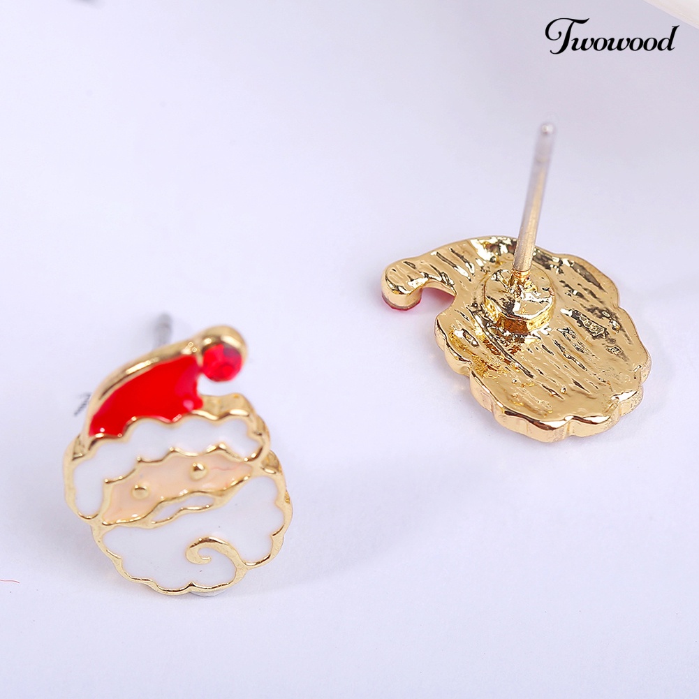 Anting Stud Desain Snowflake Santa Claus Aksen Berlian Imitasi Untuk Wanita