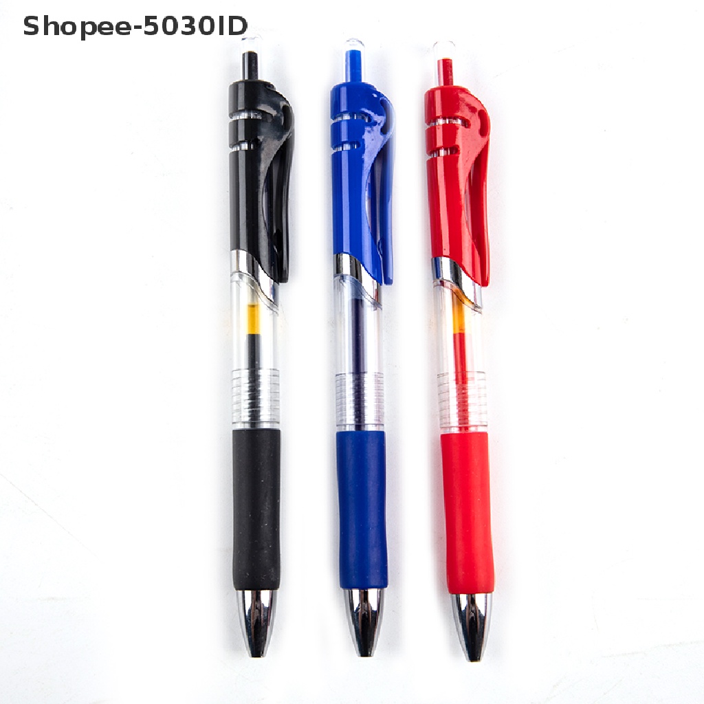 1 Pulpen + 10 Refill / 50Pcs Refill Tinta Gel Tekan Manual Warna Hitam / Biru / Merah