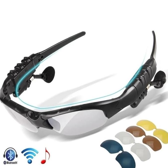 Kacamata Tactical Airsoft Gun Polarized Earphone Bluetooth 5 Lensa Wgg