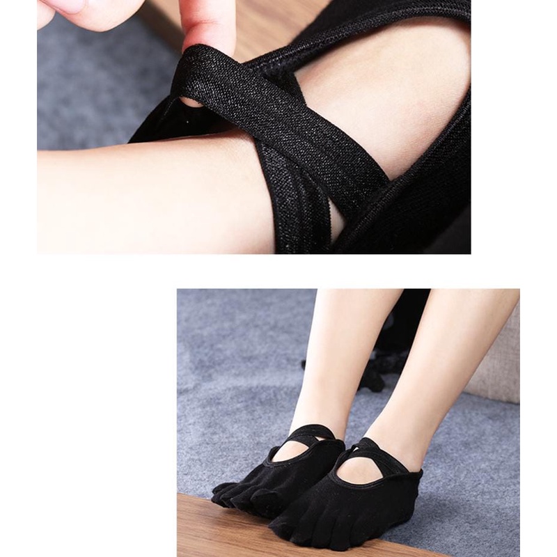 Kaos Kaki Yoga Anti Licin Dengan 5 Jari Tertutup  Tali Silang  Kaos Kaki Pilates Woman Gym Yoga Socks Anti Slip  With Grips Non Slip