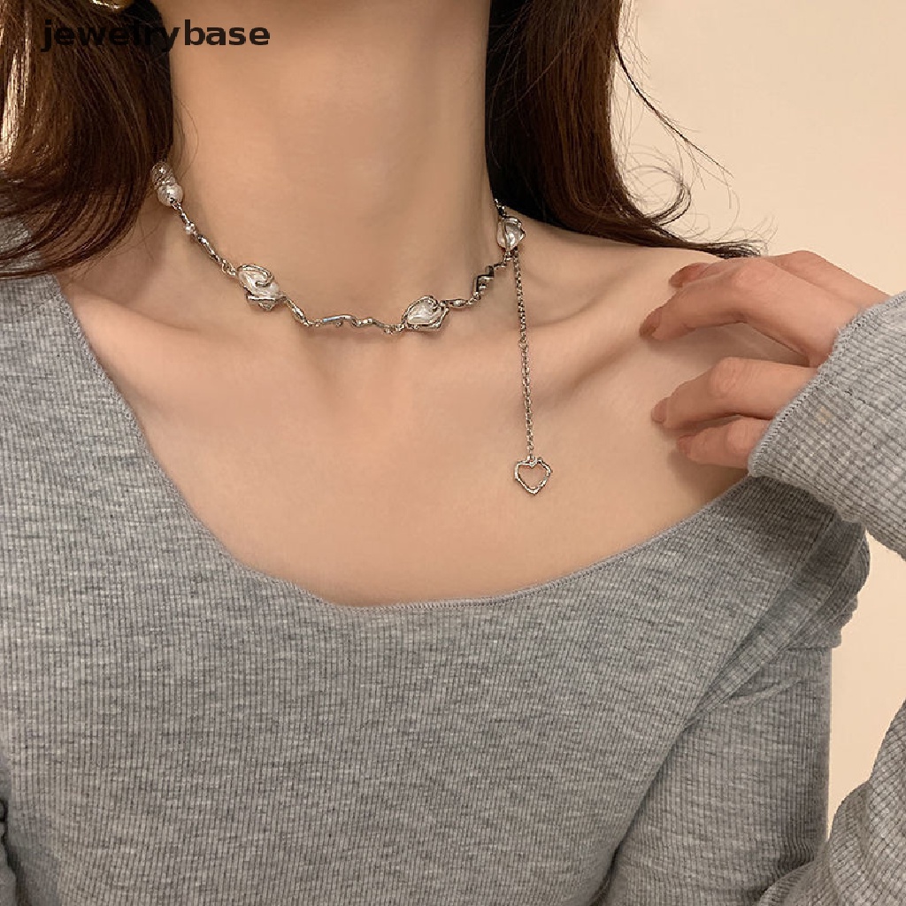 Kalung Choker Desain Bunga Mutiara Air Tawar Alami Tidak Teratur Gaya Elegan Untuk Wanita