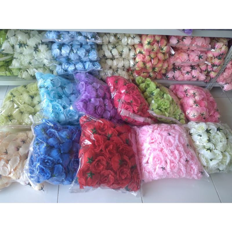 100pcs Bunga mawar artificial type mak - kepala kuntum mawar tanpa tangkai Kepala Rose Artificial