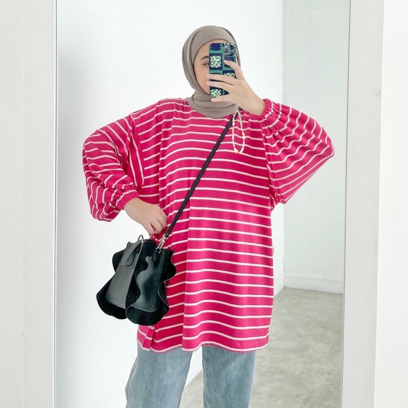 Bymeldev Oversize Stripes Top Kaos Salur Nonbusui Busui