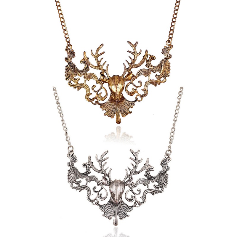 Fancyqube Kalung Liontin Bentuk Rusa Warna Hitam Gaya Vintage Untuk Wanita