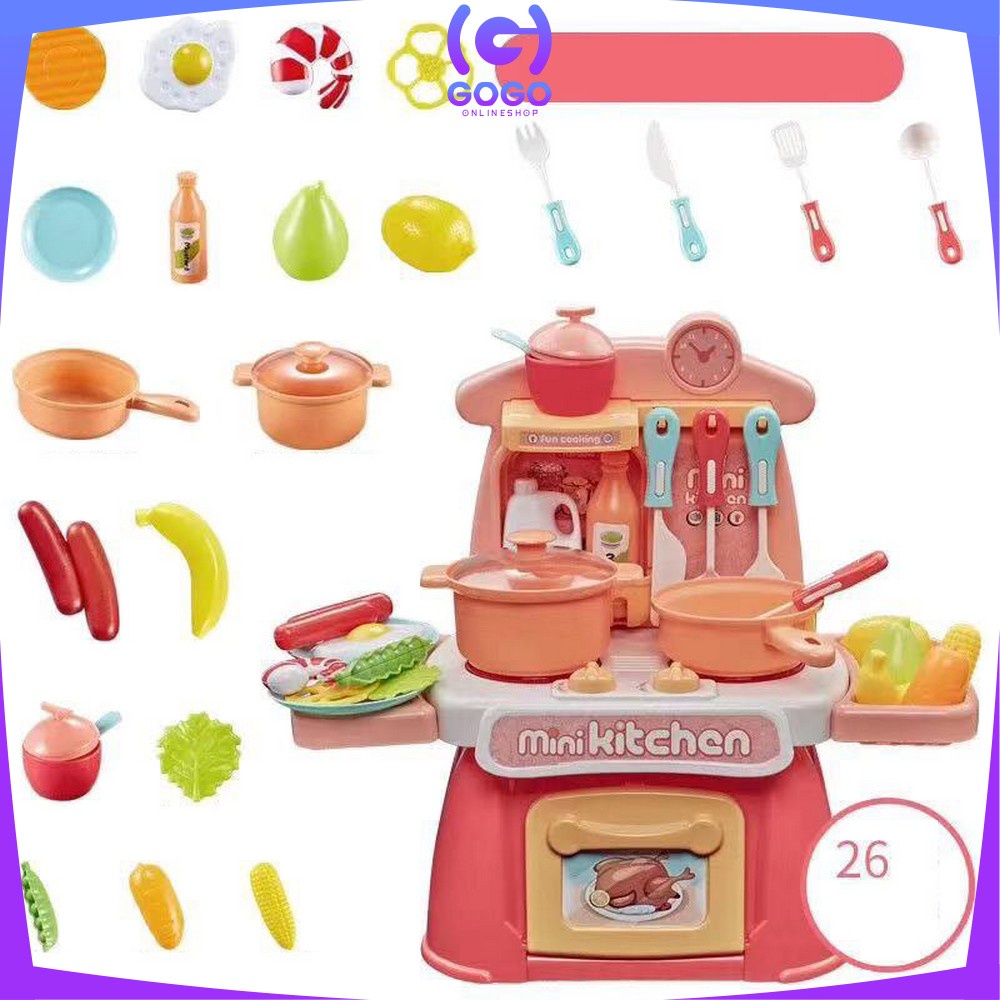 GOGO-M26 Mainan Mini Electronic Kitchen Set Isi 26PCS Mainan Anak Perempuan Masak Masakan Dapur 888-19