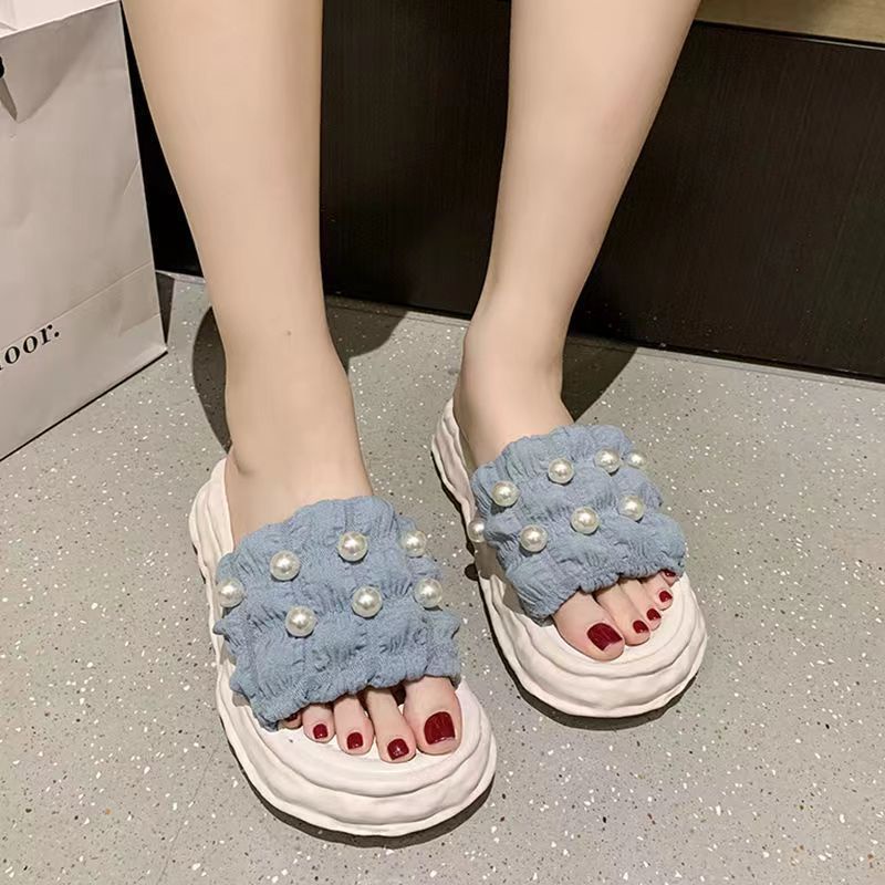 Sandal Slop Wanita Fashion Mutiara Bangkok Wedges High Quality