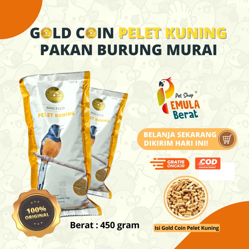 PAKAN BURUNG GOLD COIN MURAI PAKAN PELET KUNING 450 GRAM MURAI VOER GOLD COIN  PUR MURAI VOER MURAI 
