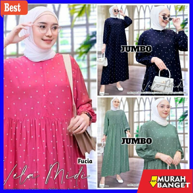 model dress terbaru 2022 Vela midi jumbo baju wanita jumbo dres pakaian wanita terlaris bahan viscos