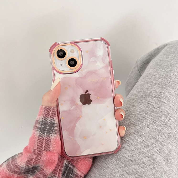 Hot Fashion Pink Starry Sky Casing IPhone 11 12 13 14 Pro Max 14 Plus Motif Langit Berbintang Warna Gradasi Hijau Pink Pretty