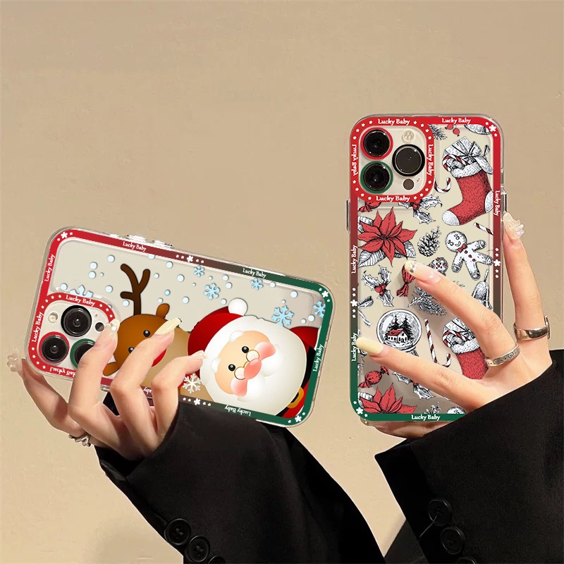 Soft Case Silikon TPU Transparan Shockproof Motif Natal Untuk IPhone 14 13 12 11 Pro XS X MAX XR 6S 7 8 Plus Mini