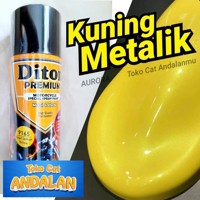 Toko Cat Andalan - Pilox Diton Premium Pearl Lemon Yellow 9165 Kuning Metalik Metallic Mutiara Cat P