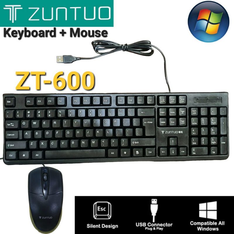 Keyboard Kabel + Mouse Cable USB TYPE ZT-600 Paket Combo Hemat