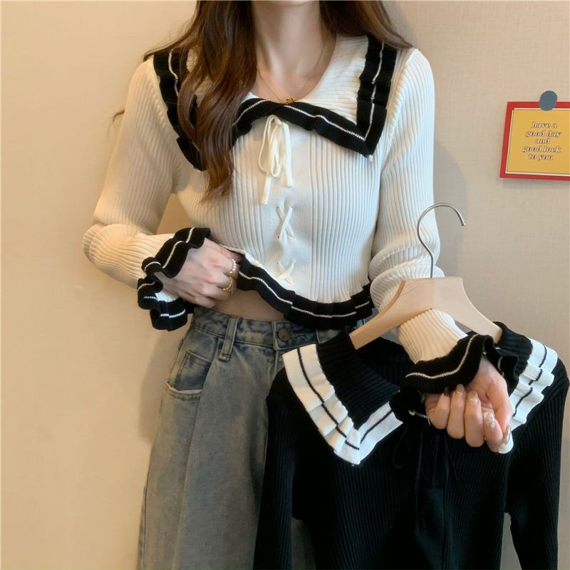 YIU YIU Rajut - Sweater Rajut Import Korea Atasan Casual Lengan Panjang Rajut Kantor Crop Top Long Sleeve