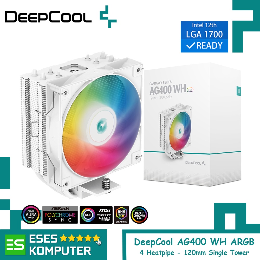 HSF DeepCool AG400 WHITE ARGB | Single Tower 120mm Air CPU Cooler