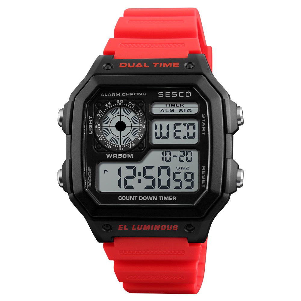 SESCO 1299 Jam Tangan Digital Pria Original Bergaransi Resmi-Red