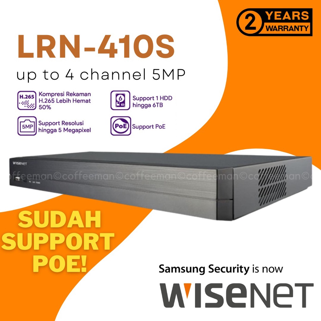 NVR WISENET LRN-410S 4CH 5MP NVR WITH POE SWITCH GARANSI RESMI 2 TAHUN