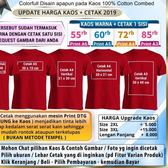 Kaos Print Sablon DTG - Cetak A Enam, Size S-XL