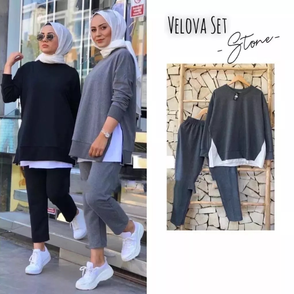 Velove Set / Setelan Wanita Dewasa Terbaru Baju Dan Celana Matt Babyterry / Pakaian Set Wanita Muslim / CV