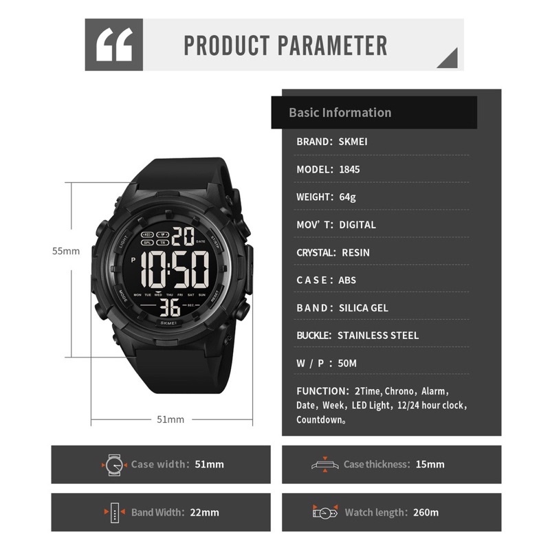 Skmei 1845 Jam Tangan Pria Digital Sport Watch Anti Air