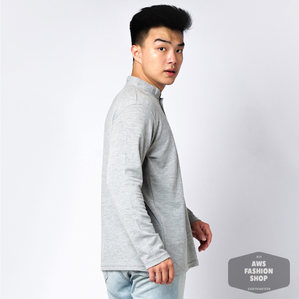 819 Kaos Polo Pria Polo Shirt Kerah Shanghai Lengan Panjang Warna Abu Muda SOft Grey Abu Misty Casual Tersedia Ready Sampai Size JUMBO BIG SIZE XXL XXXL