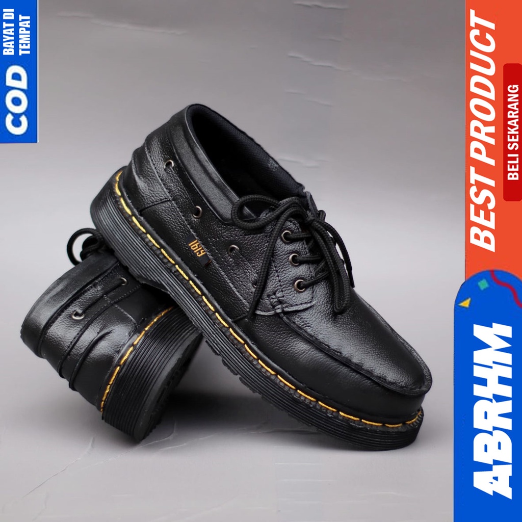 Sepatu Docmart Kulit Asli Pantofel Kerja Formal Hitam Pria Abrhm Zapato