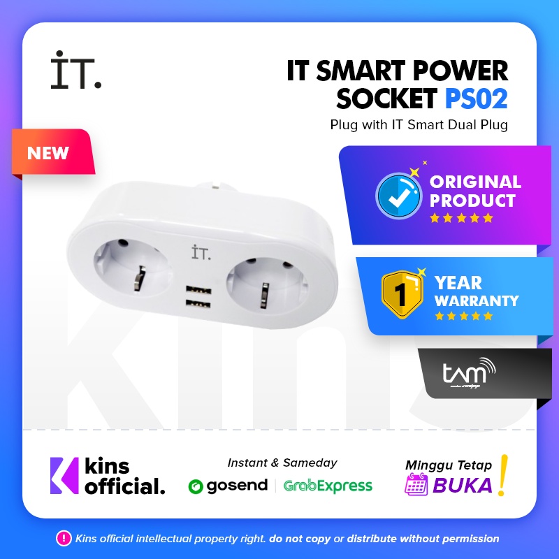 IT Smart Dual Plug PS02 - 2 Power Port 2 Port USB White