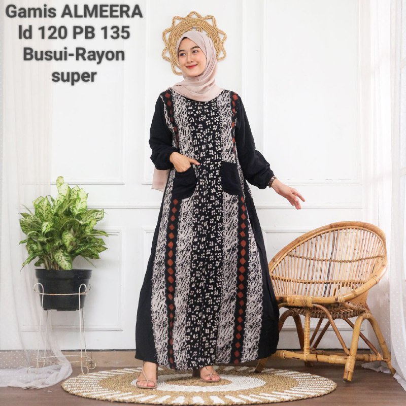 GAMIS ALMEERA RAYON PREMIUM MOTIF CAP MALAMAN RESLETING DEPAN KEKINIAN DRESS WANITA BATIK PEKALONGAN TERBARU