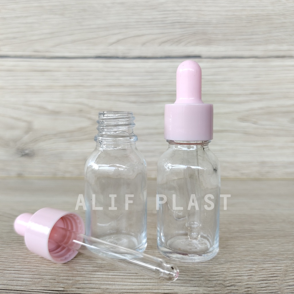 BOTOL PIPET KACA 15 ML BENING TEBAL TUTUP WARNA / BOTOL SERUM