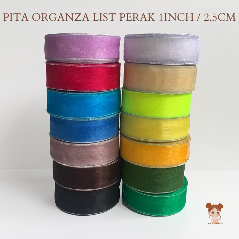 

pita organdi list perak 1 inch/2.5cm per roll 20 yard/18,5m organza