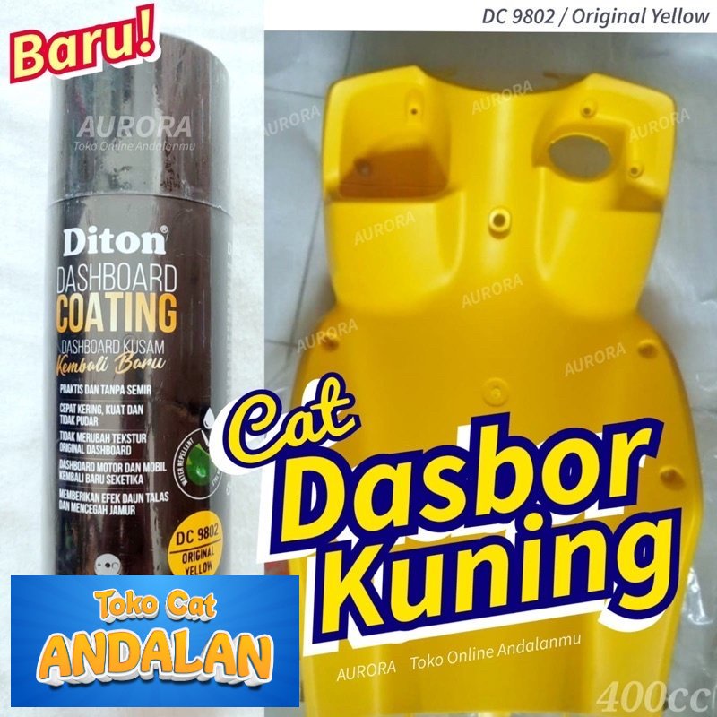 

DITON PREMIUM DASHBOARD COATING DC 9802 ORIGINAL YELLOW DC9802 cat kulit jeruk permukaan kasar plastik kuning pilok pylox pilox sepeda motor mobil