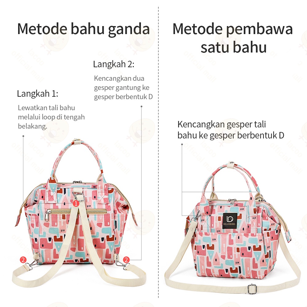 Lacoo Multifungsi diaper bag anti air Tas Perlengkapan bayi