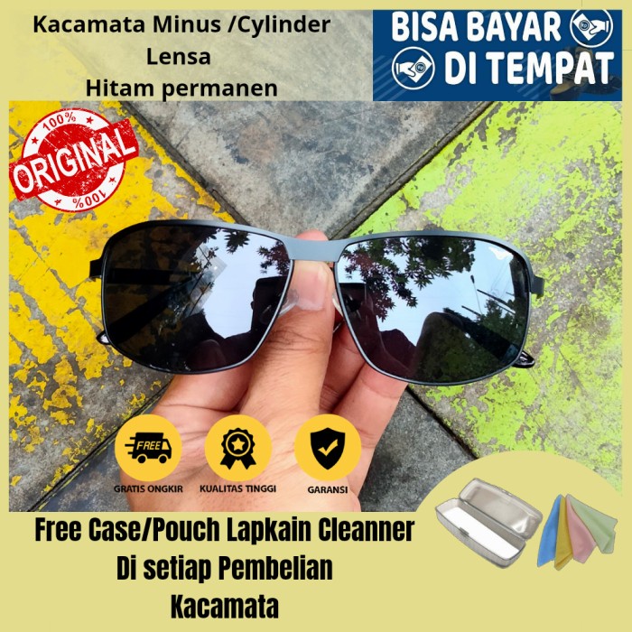 Kacamata Hitam Pria Aviator Tony Stark Lensa Minus Hitam Permanen Kaca