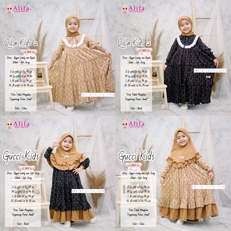 Gamis Anak Gucci & Qila Vol 2 + Jilbab Original Produk Berlabel Alifa