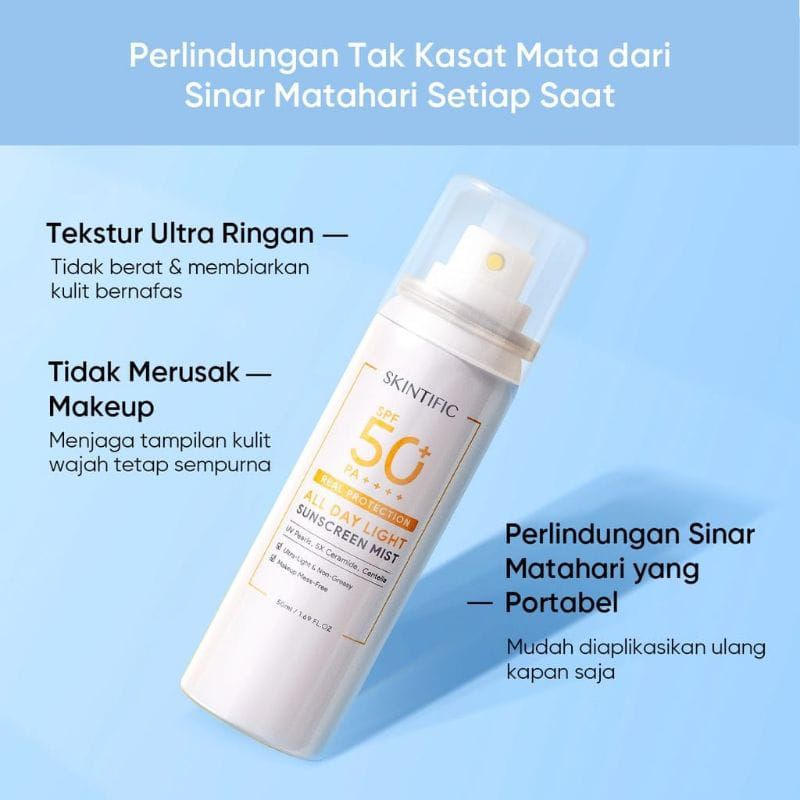 Skintific All Day Light Sunscreen Mist Spf50+++(