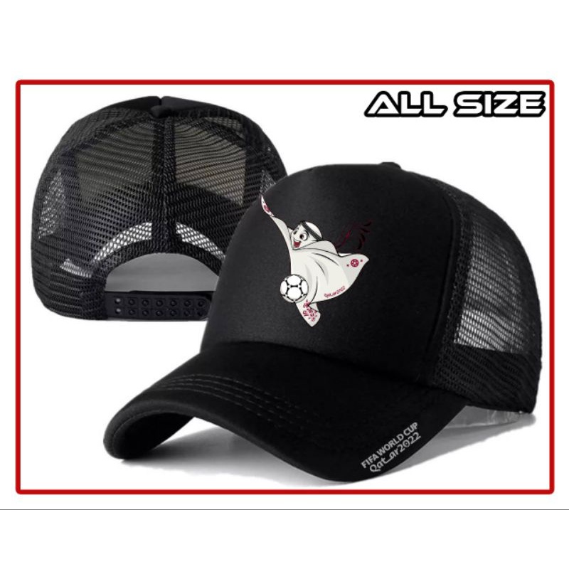 Snapback Topi Trucker Jaring Dewasa Sablon DTF Printing Topi MASKOT FIFA WORLD CUP QATAR 2022