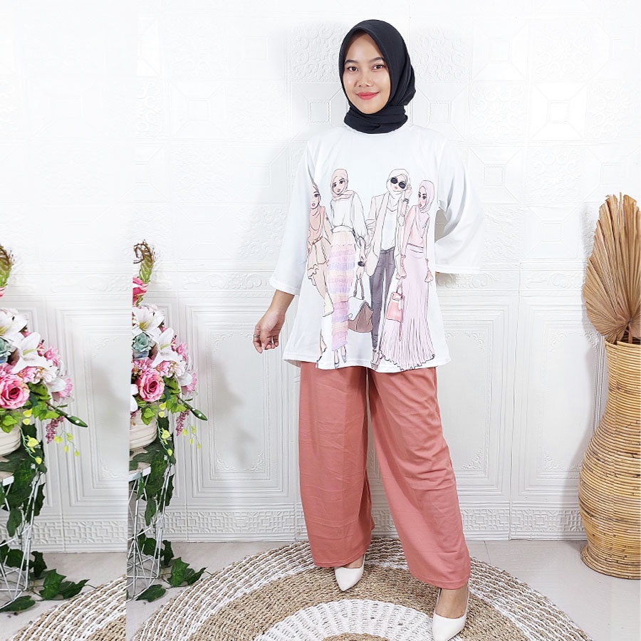 HASFI SET ATASAN TUNIK OVERSIZE DAN CELANA KULOT PANJANG WANITA BERHIJAB GL FASHION