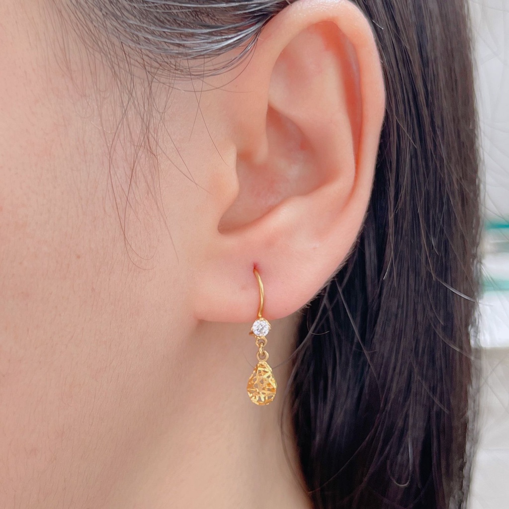 NEW! Anting anak dan dewasa emas asli kadar 70 16k desi gantung timun tear drop permata kerawang giwang kerabu