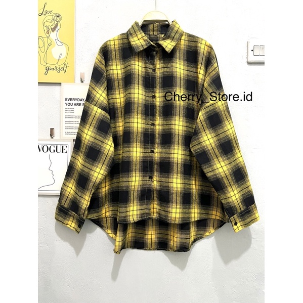 Cherry_ Kemeja kotak Uniql* flanel import / Oversize kotak / kemeja kotak tartan unisex bisa buat cewe/cowo/couple