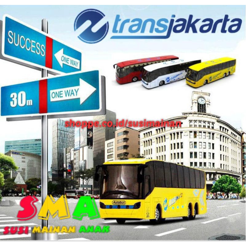 Mainan Mobil Bus Bis Besi Diecast Transjakarta Busway