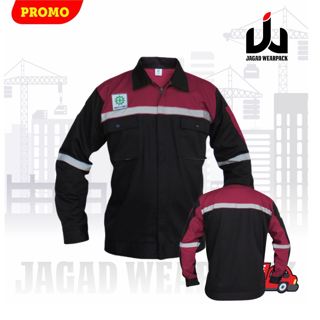 Wearpack Safety Katelpak Atasan Kemeja Kerja Potongan Lengan Panjang Baju Kerja HITAM MAROON