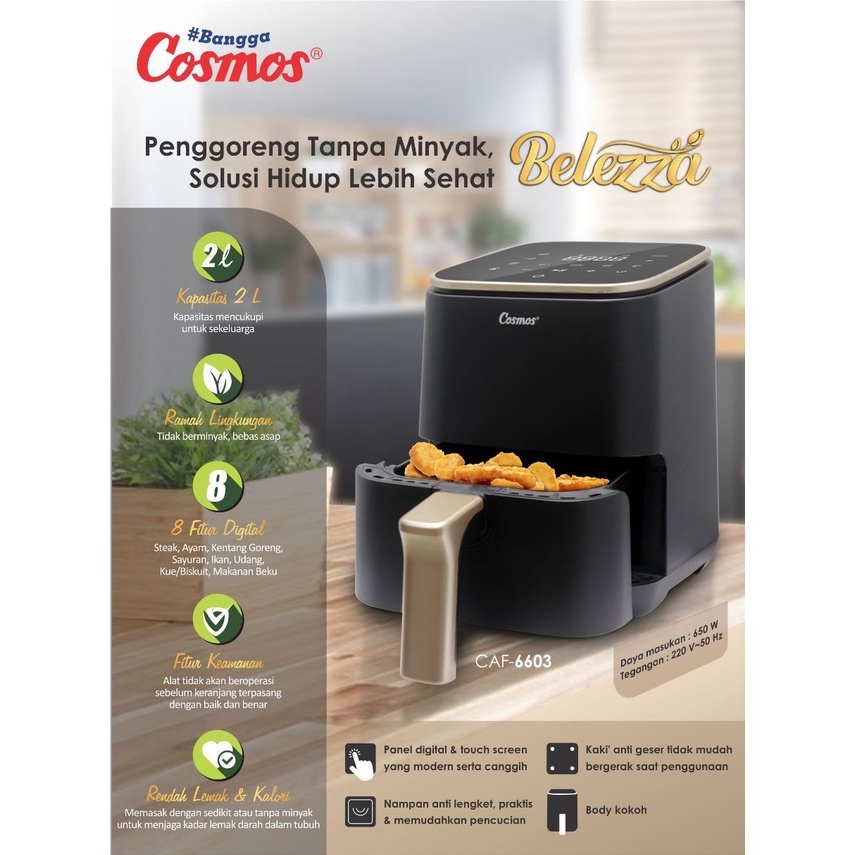 Air Fryer Cosmos CAF 6603 2 L Belezza Airfryer CAF-6603 Murah Low Watt Penggoreng Tanpa Minyak Deep Fryer