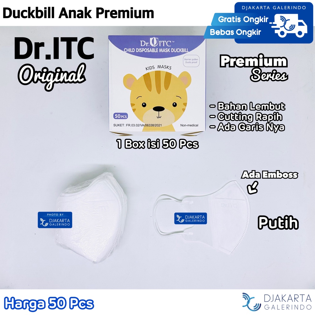 Duckbill Anak Putih 3Ply 4Ply isi 50Pcs